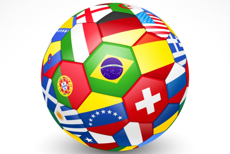 Football soccer ball with world teams flags