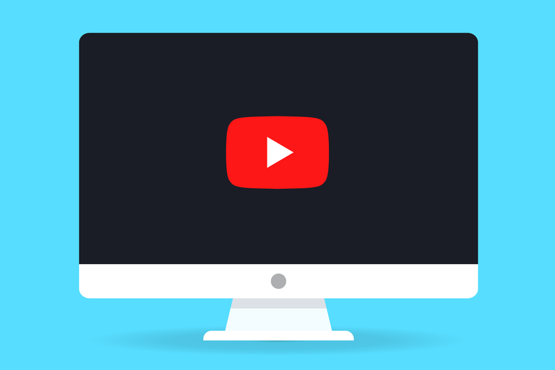 Personal computer, monitor, imac and the display YouTube icon in flat style