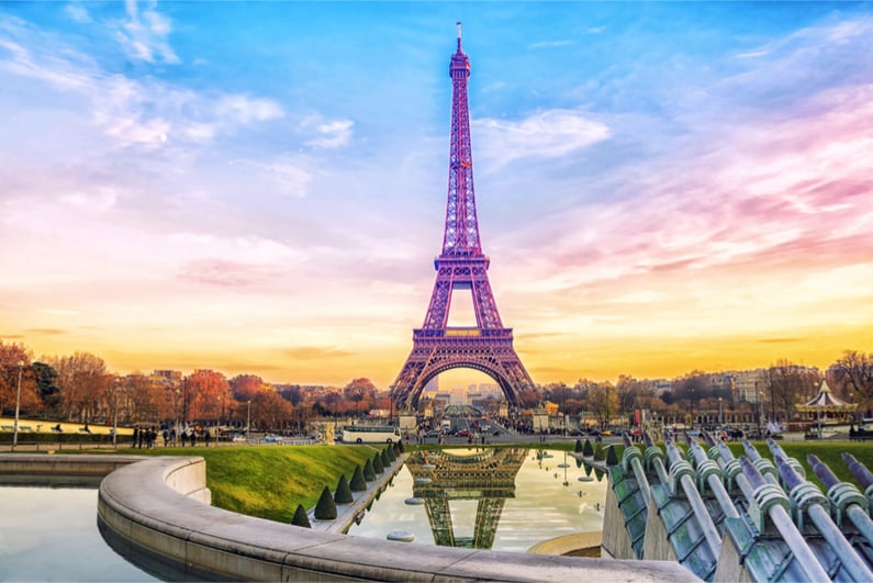 Eiffel Tower at sunset in Paris, France