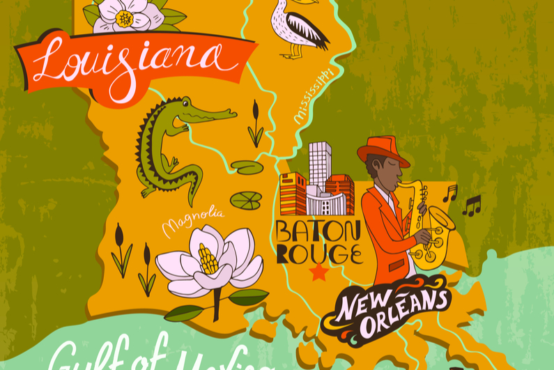 Illustrated map of Louisiana