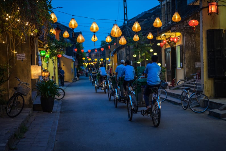 Night view of busy street in Vietnam