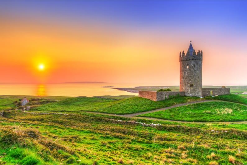 Doonagore castle at sunset, Co. Clare, Ireland