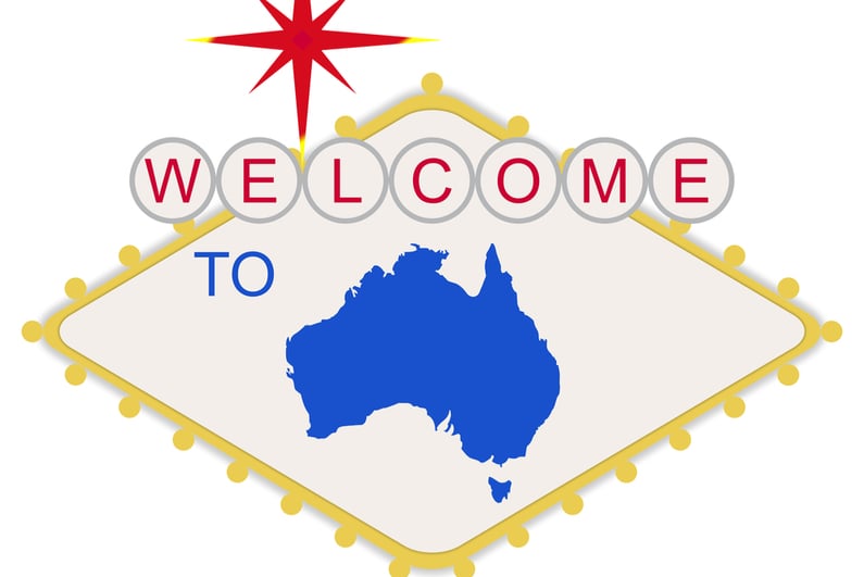 Welcome to Australia sign in style of famous fabulous Las Vegas sign, isolated on white background