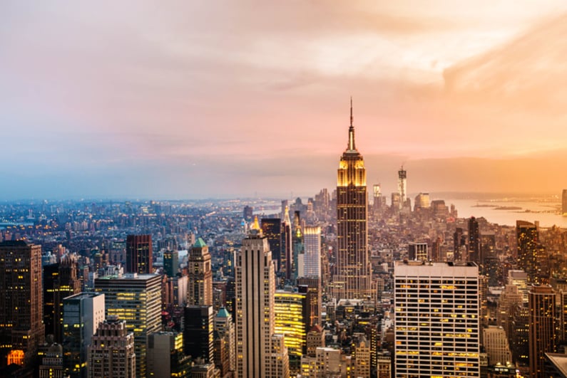 New York City skyline at dusk