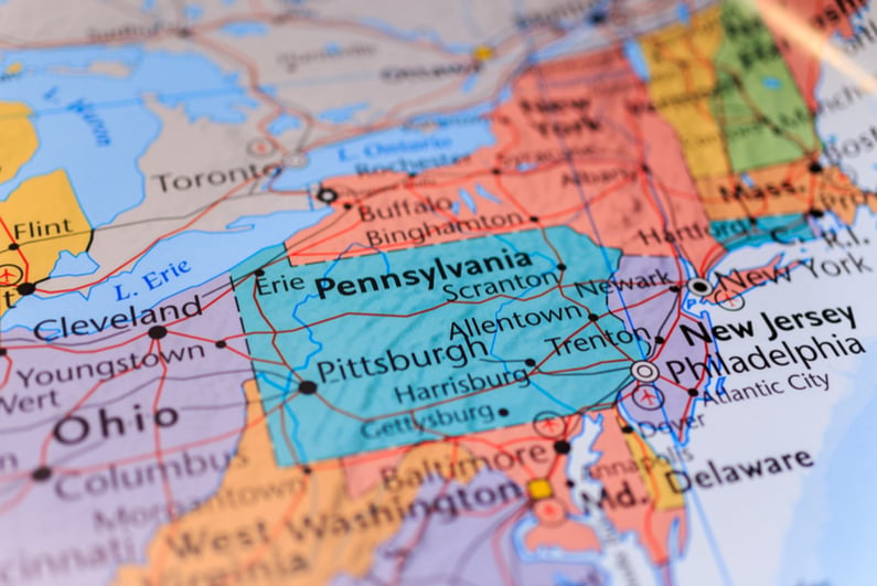 Map showing Pennsylvania and surrounding states