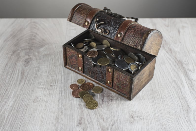 Treasure chest with coins