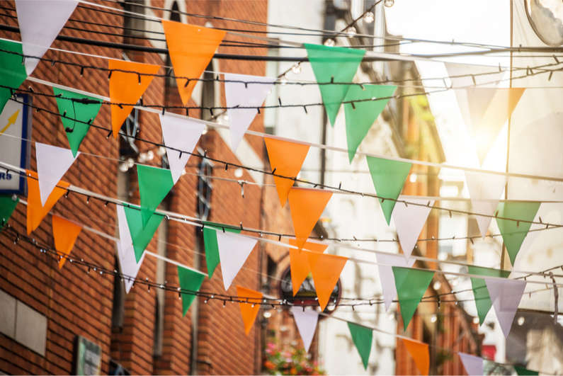 Bunting in the colours of the Irish flag