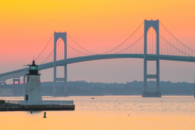 Newport Bridge and lighthouse