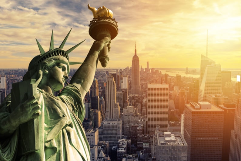 The statue of Liberty and New York skyline