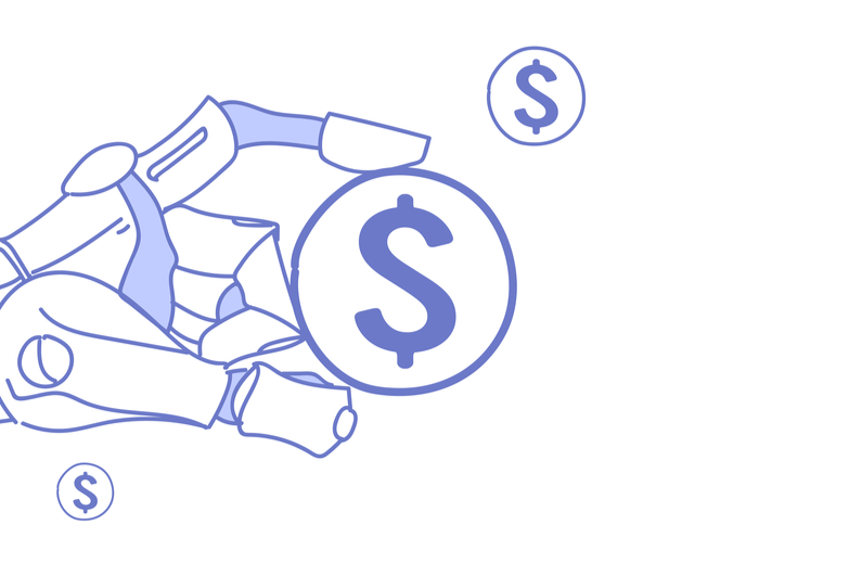 Robot hand holding dollar symbol