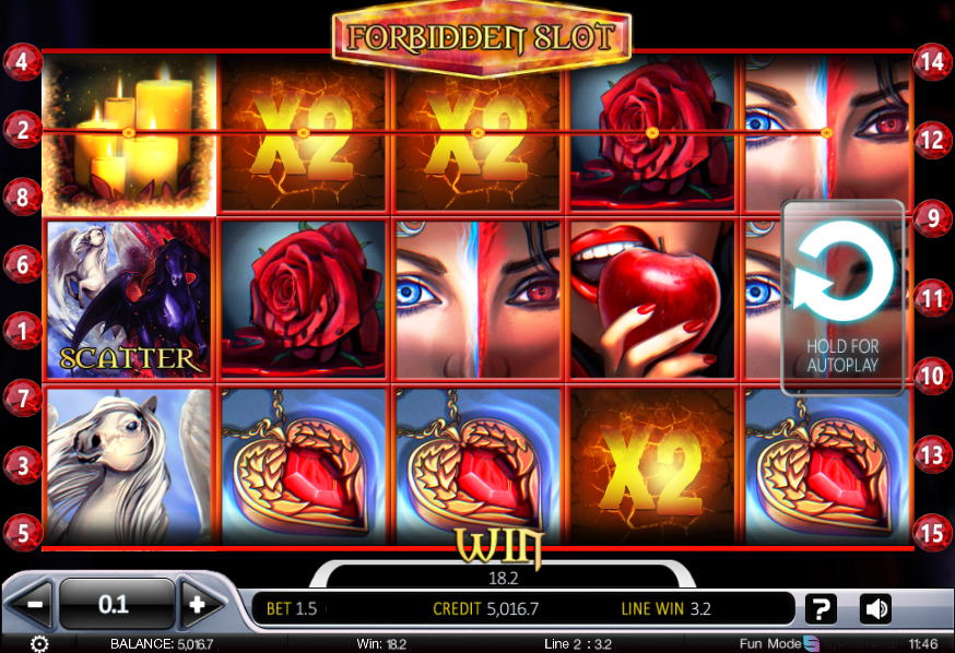 forbidden online slot reels showing various game symbols