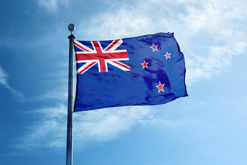 New Zealand flag on a mast.