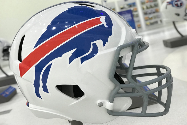 Buffalo Bills helmet on display.