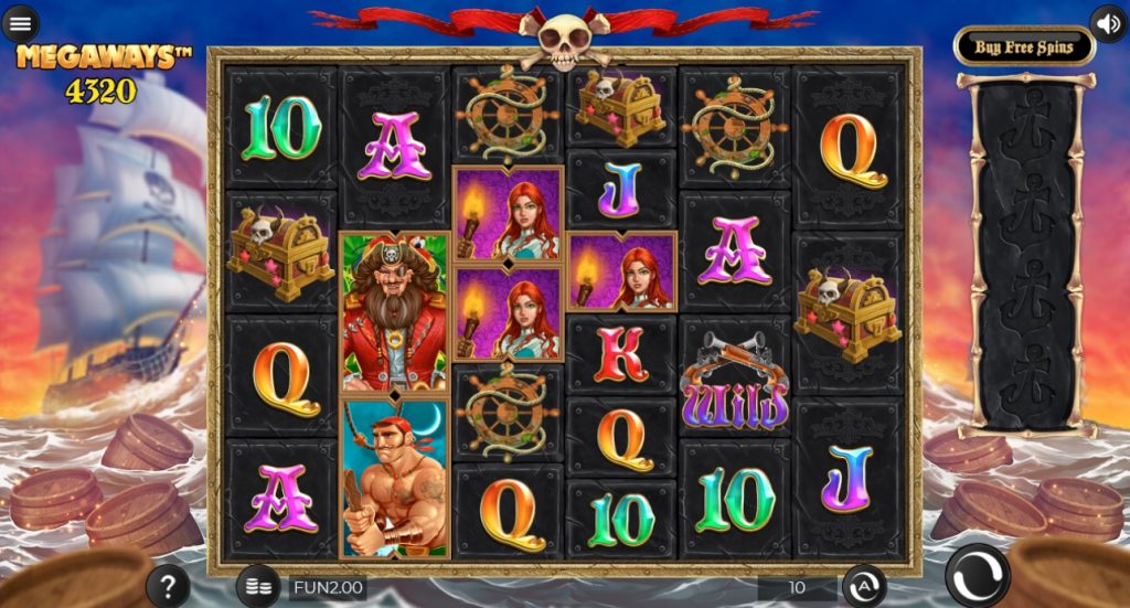 Pirate Kingdom MegaWays slot reels by Iron Dog Studios