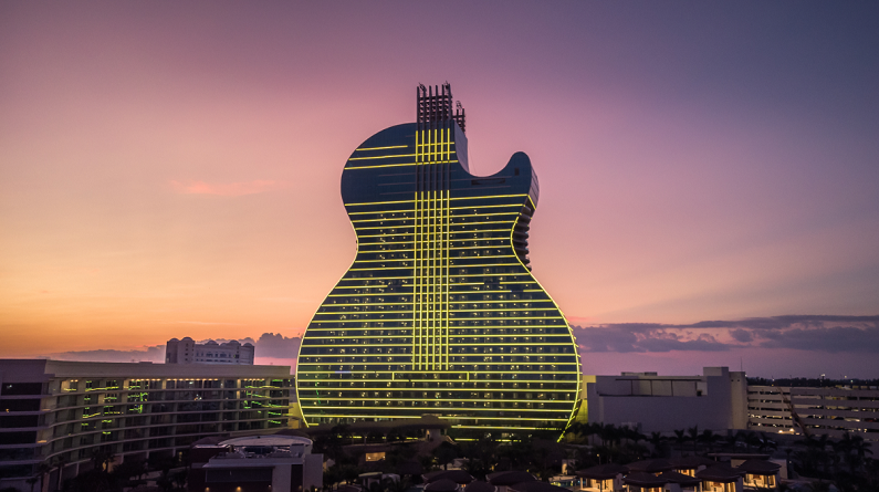 the Guitar Hotel at sunset