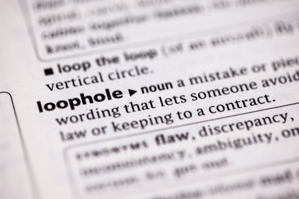 dictionary entry showing definition of the word loophole