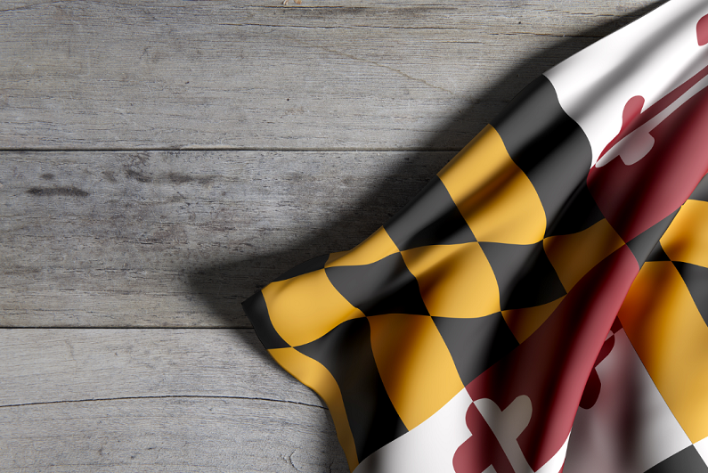3d rendering of a Maryland state flag waving