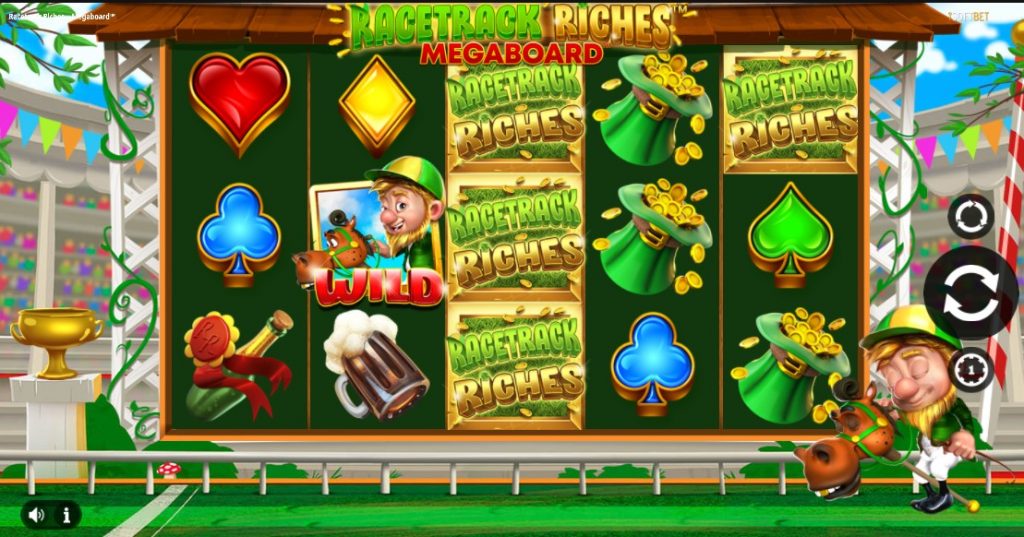reels of the Racetrack Riches Megaboard slot by iSoftBet