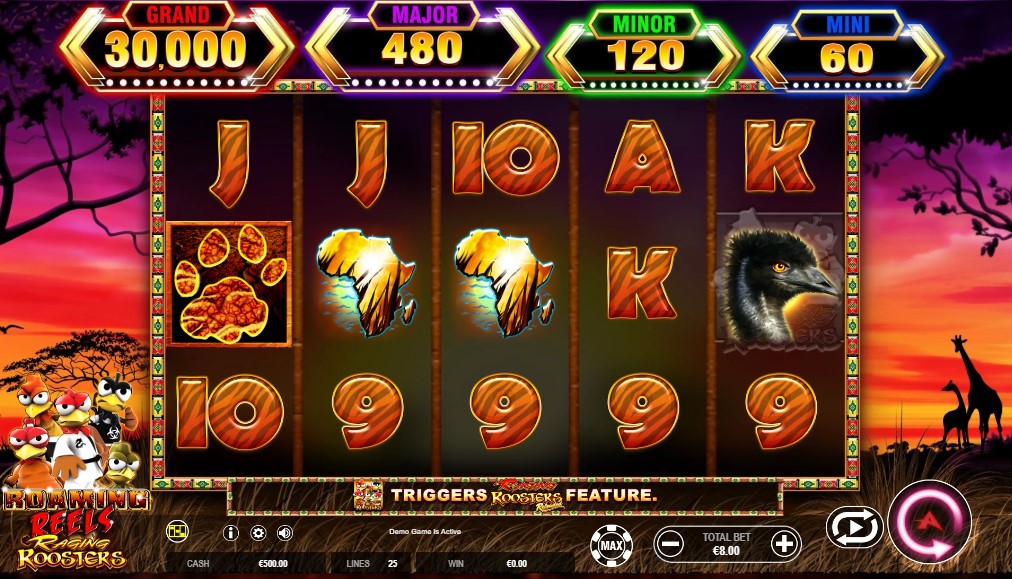 Roaming Reels Raging Roosters slot reels by Ainsworth