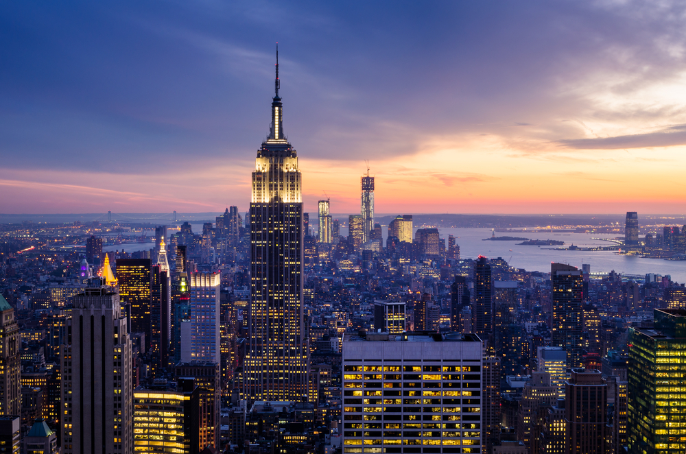 New York cityscape at sunset