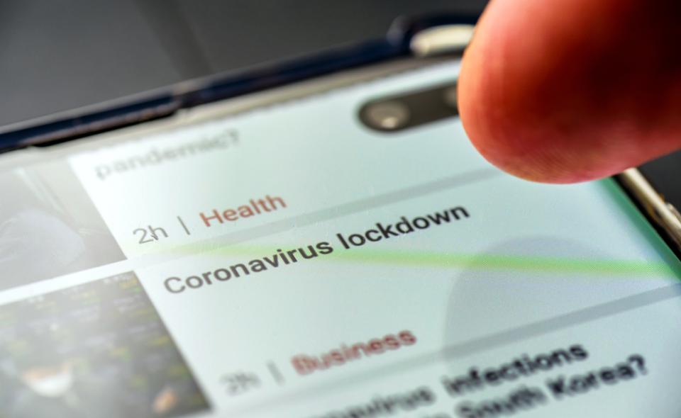 "coronavirus lockdown" headline on website