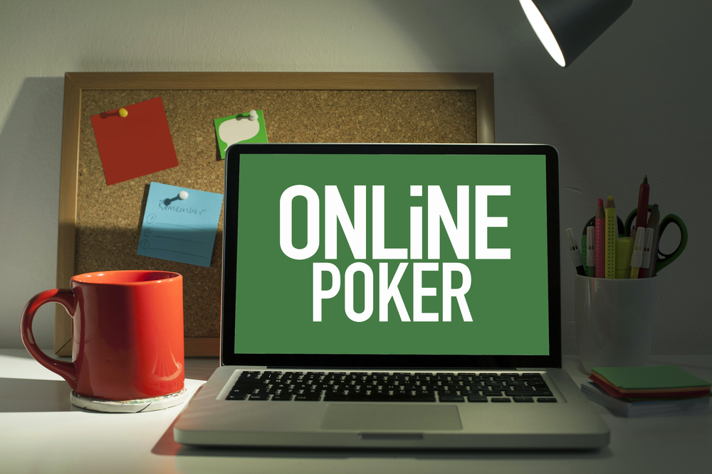 laptop screen with the words online poker