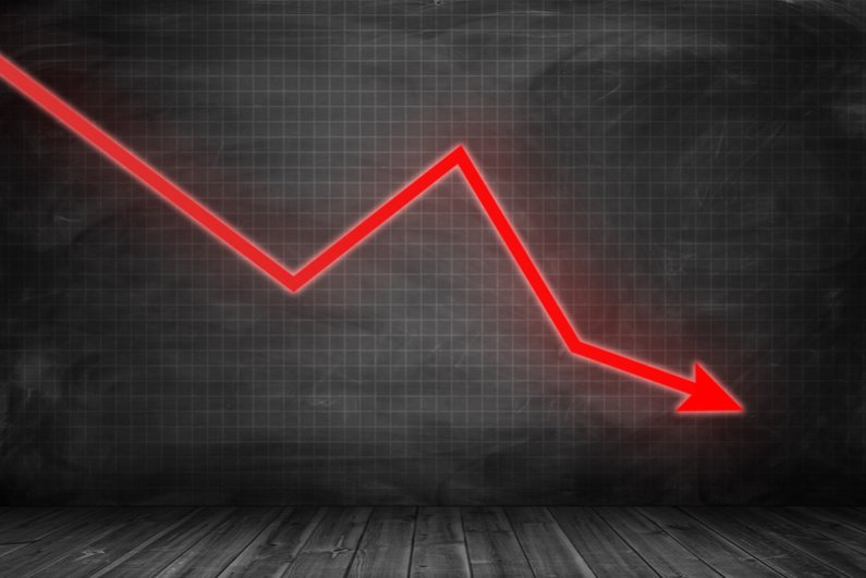 graph showing downward trend in red