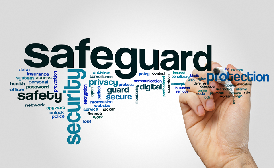 safeguard word cloud concept on grey background