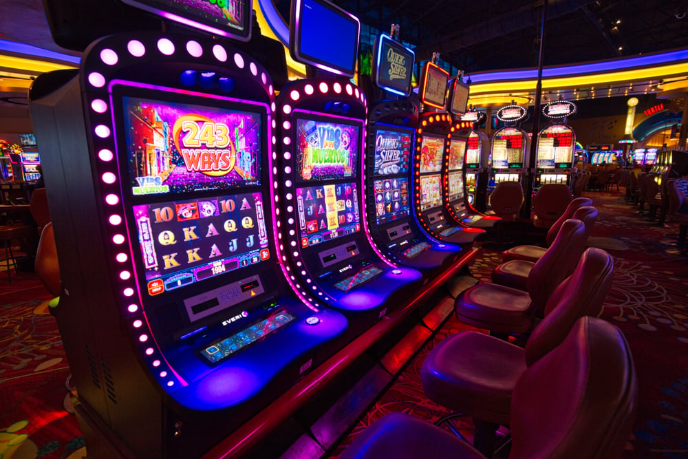 row of casino gambling machines in a Nevada casino
