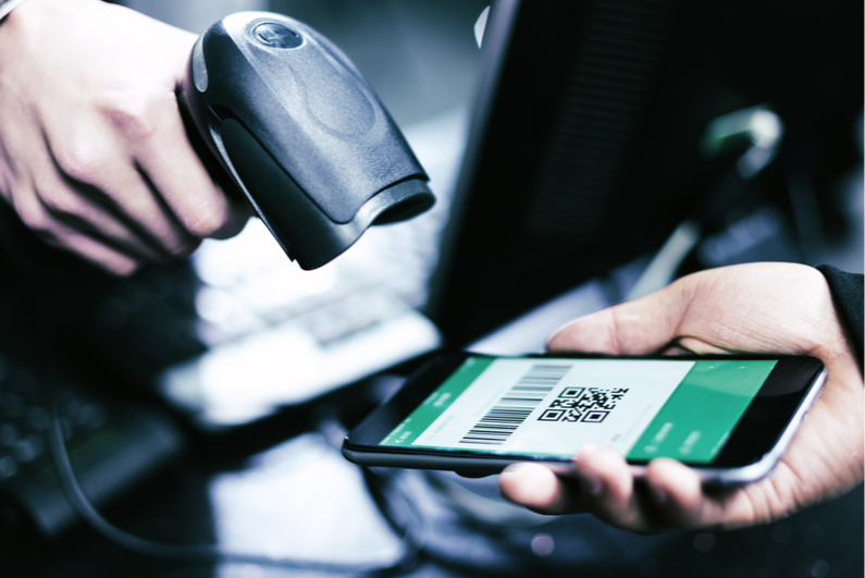 Scanning a QR code on a smartphone