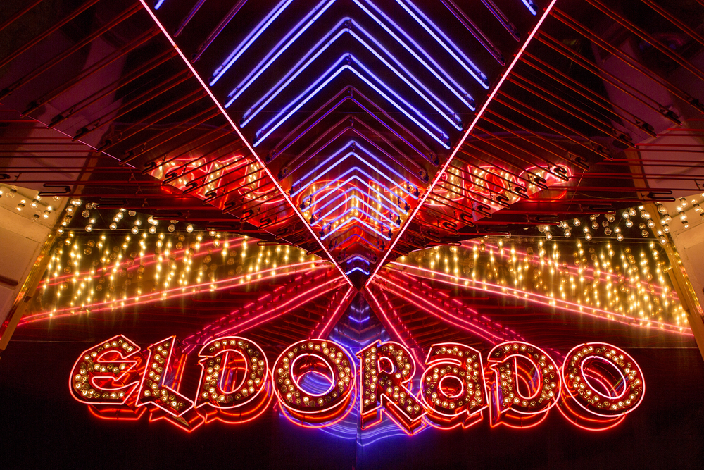 Illuminated neon sign of Eldorado casino