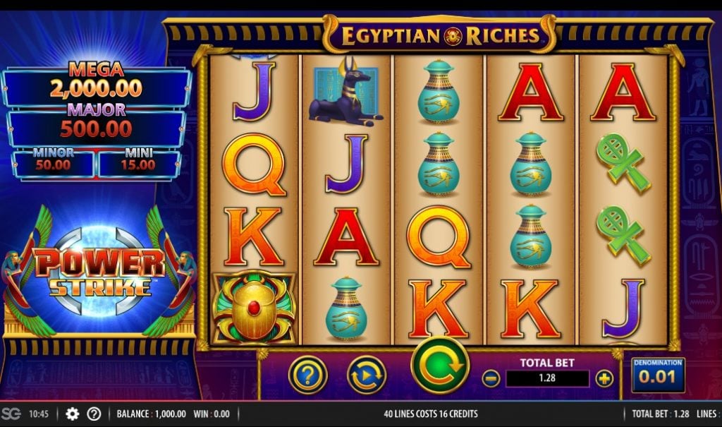 Power Strike Egyptian Riches slot reels by Bally