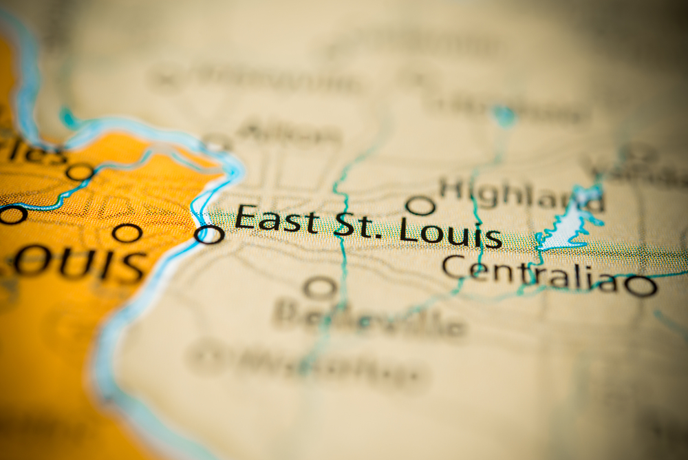 map highlighting East St. Louis in Illinois