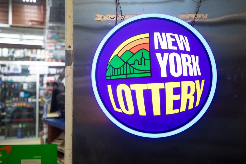 New York Lottery logo outside store