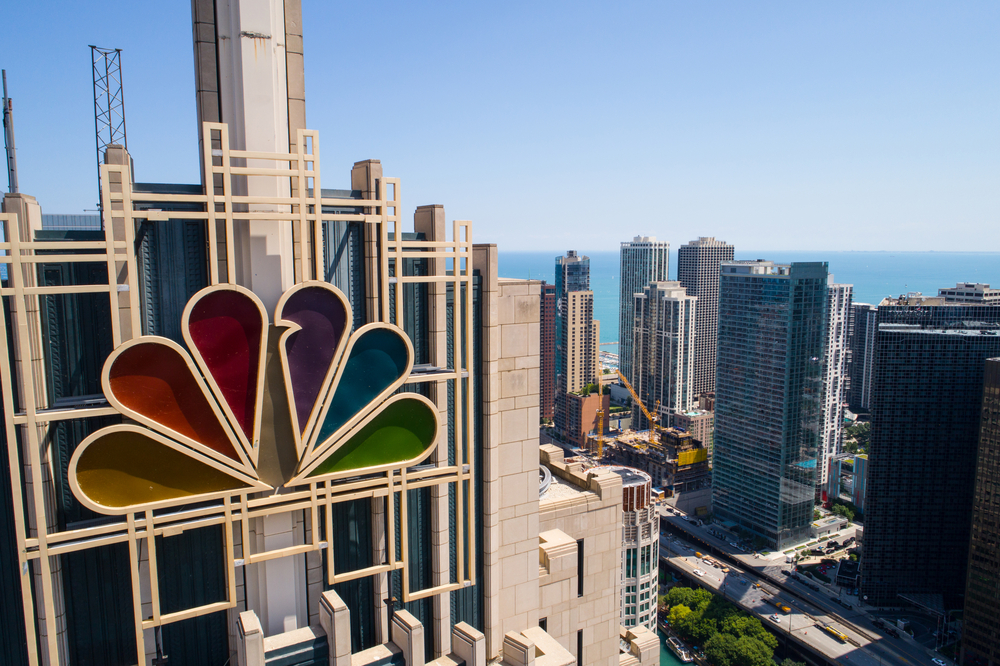 aerial view of NBC building in Chicago