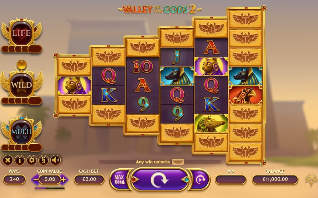 Valley of the Gods 2 slot reels by Yggdrasil Gaming