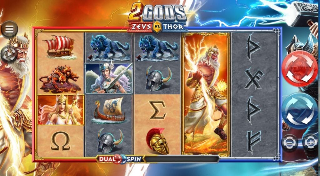 2 Gods Zeus vs Thor slot reels by 4ThePlayer