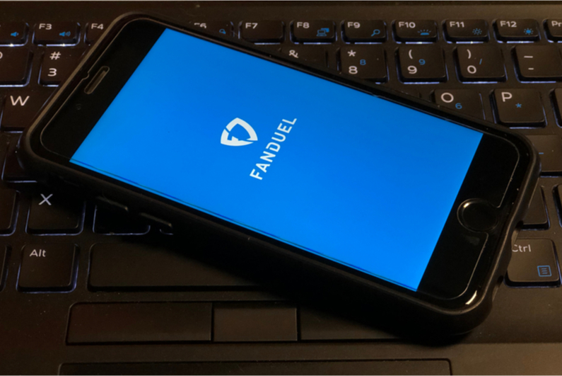 Smartphone showing the FanDuel splash screen