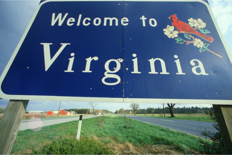 Blue Welcome to Virginia sign