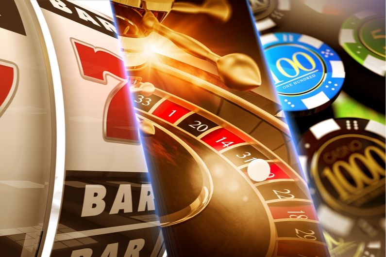 Illustration of different types of casino games and casino chips