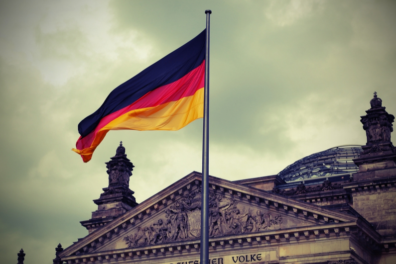 German flag flying on a pole