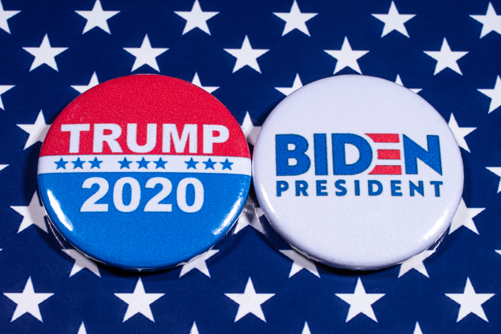 Trump and Biden badges as part of 2020 US presidential election