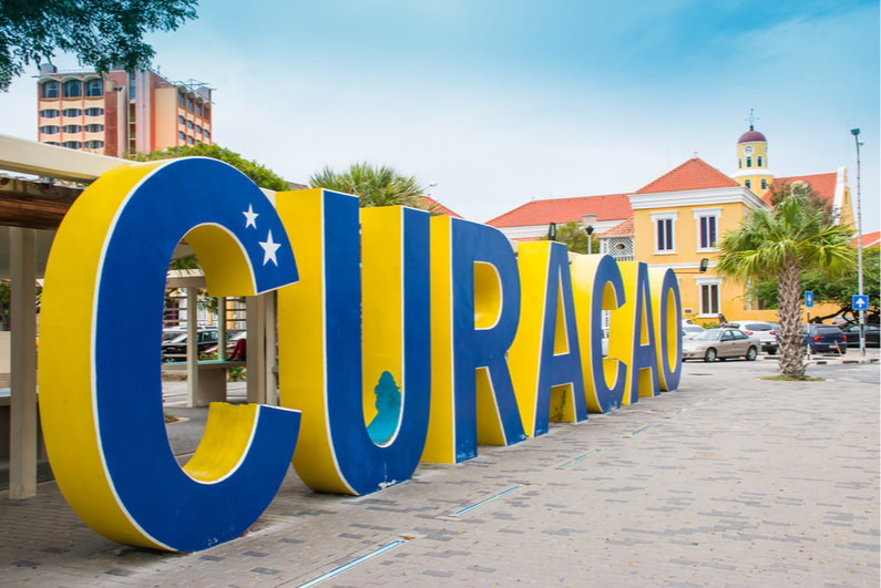 Large yellow and blue Curaçao sign