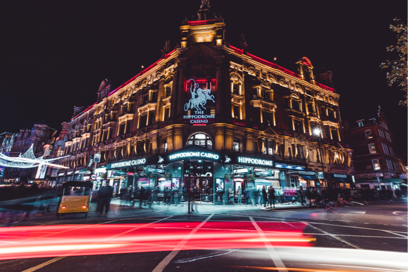 Hippodrome Casino in London at night