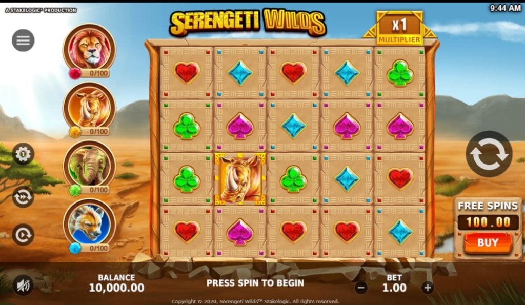 Serengeti Wilds slot reels by Stakelogic