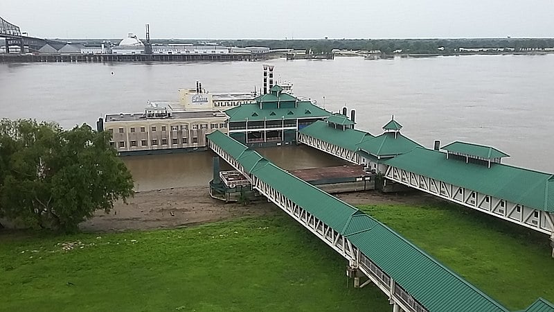 aerial view of the Belle of Baton Rouge riverboat hotel-casino in Louisiana