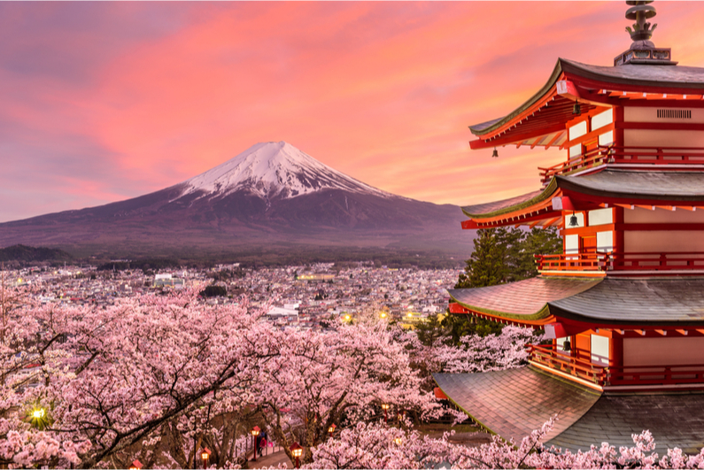 Chureito Pagoda and Mt. Fuji in Fujiyoshida, Japan