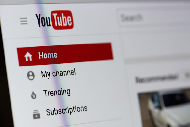 YouTube home page closeup