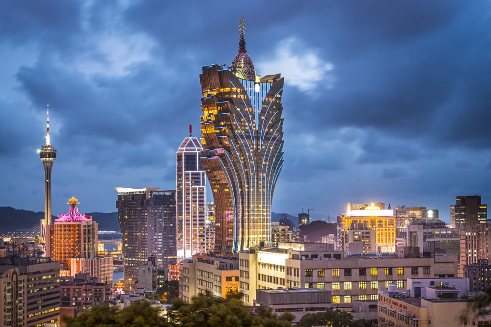 Macau China city skyline in the evening
