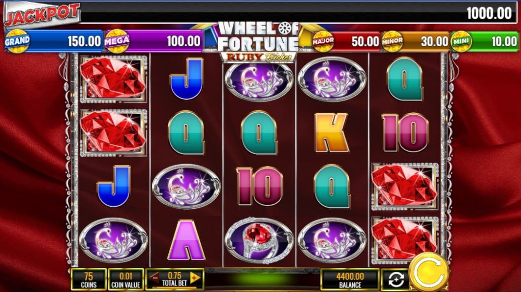 Wheel of Fortune Ruby Riches slot reels by IGT